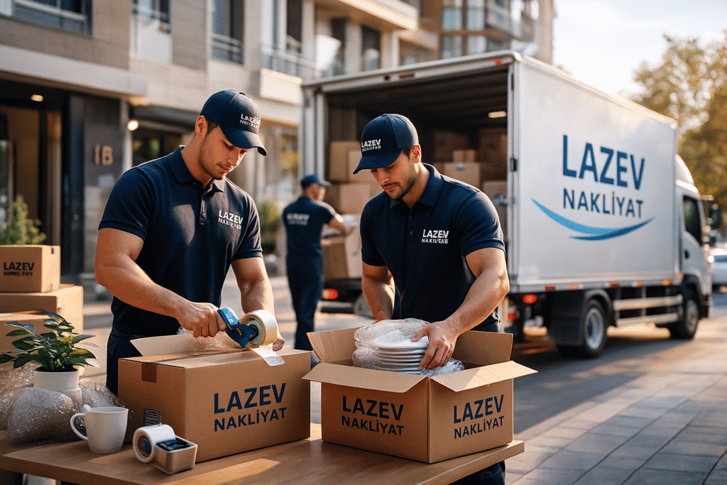 Şehir İçi Nakliyat taşıma ekibi eşyaları paketlerken — Lazev Nakliyat